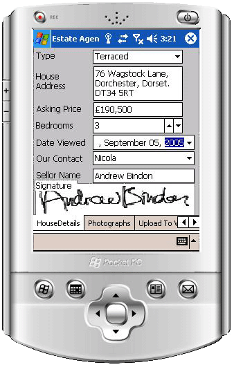 Demonstration of how bespoke PDA application can be used to benefit mobile works in particular estate agents.