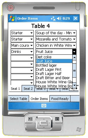 Demonstration of tailored PDA restaurant menu application